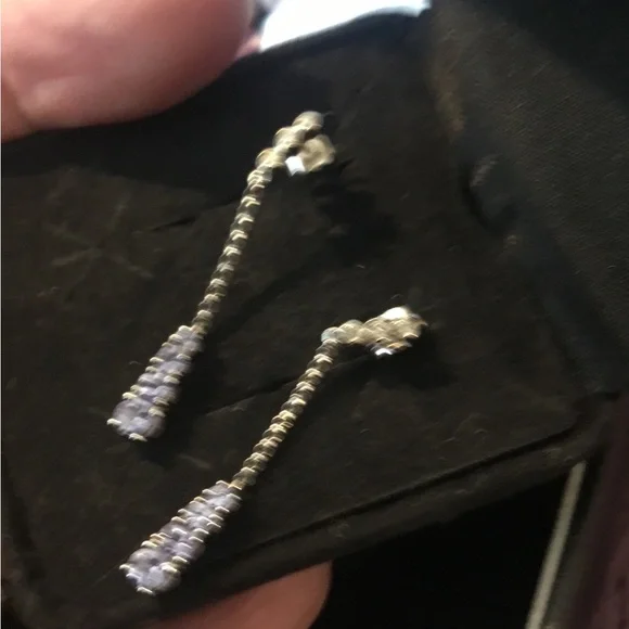 Vintage 10K White Gold Tanzanite & Diamond Accent Dangle Earrings - Picture 4 of 12